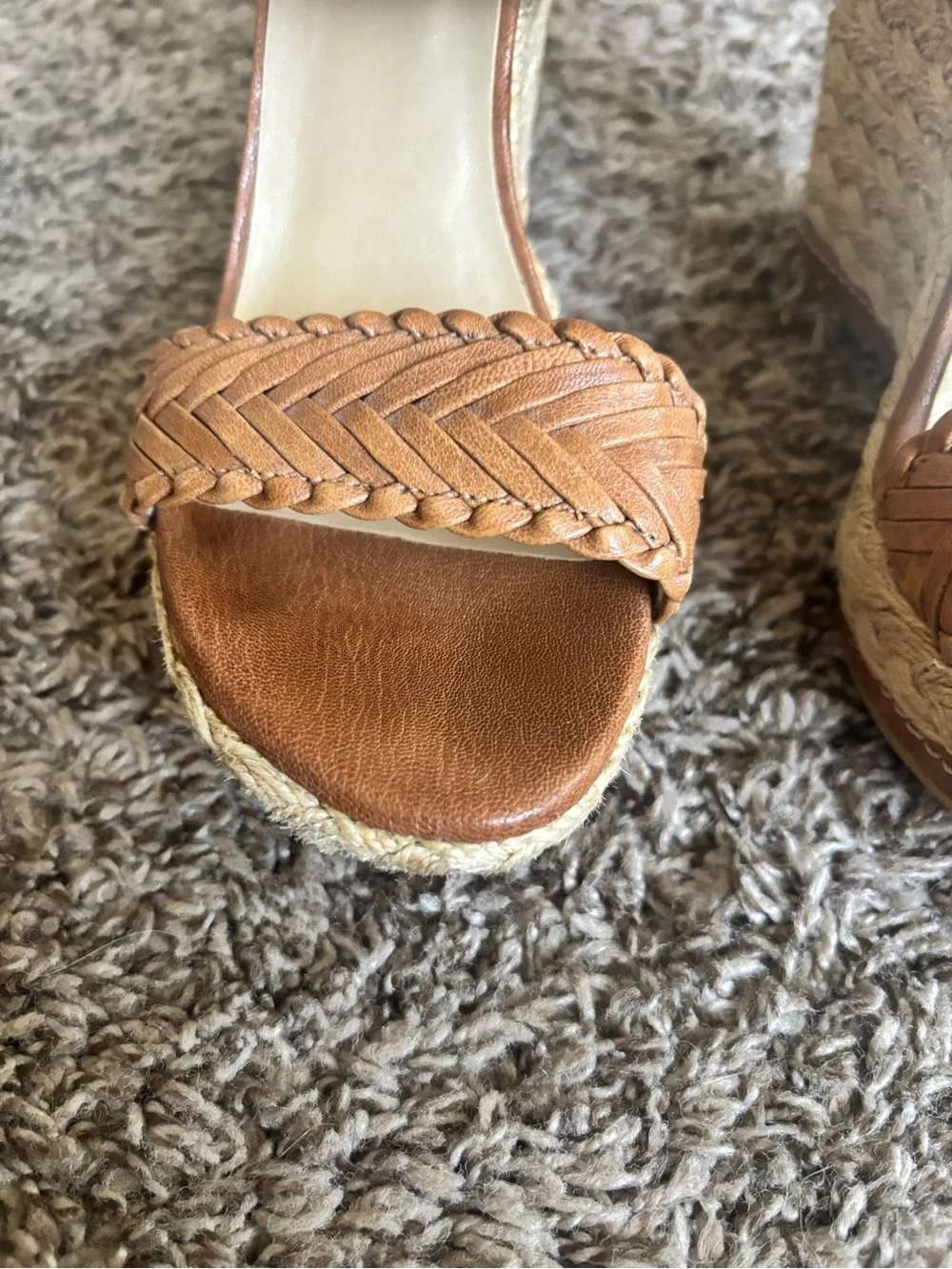 Stuart Weitzman Tan Braided Espadrille Wedge Sandals - Picture 7 of 8